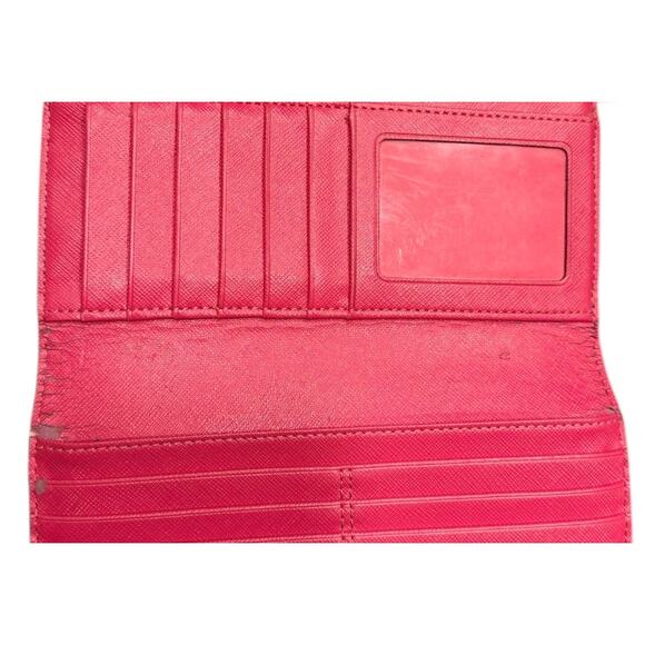 Coach Signature Coated Canvas Full Size PVC Checkbook Wallet Khaki / Pink Ruby - Picture 8 of 10